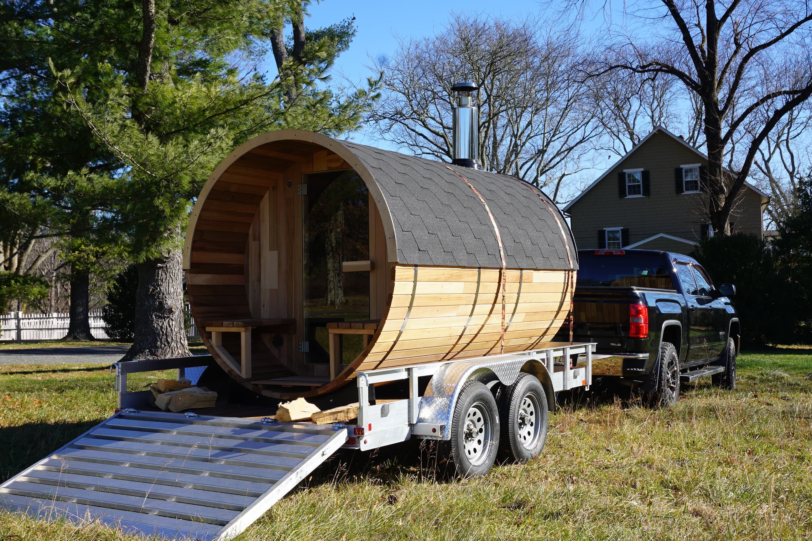 Foggy evergreen forest with trees reaching toward the sky